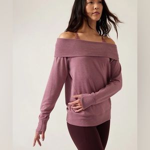 Athleta Studio Barre Sweatshirt Off Shoulder Petite Sz Small EUC